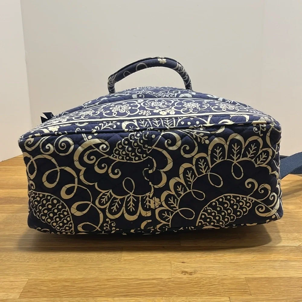 Vera Bradley Blue & Ivory Floral Paisley Print Laptop Commuter Bag Travel Tote